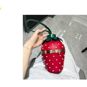 Strawberry Red Fruit Purse Handbag Womens Fashion Bag Wristlet With Strap